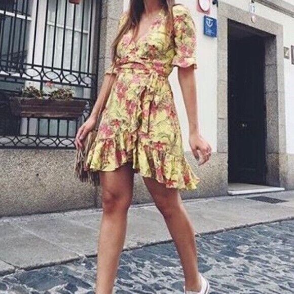 ZARA Floral Blogger CottageCore Festival Boho Feminine Summer Wrap Flowy Dress S - Picture 12 of 15